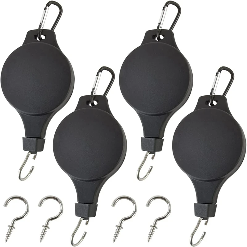 

4PCS Plant Pulleys Plant Hook Pulley With 4PCS Ceiling Hooks For Hanging Plants Retractable Plant Hangers Outdoor Easy Install