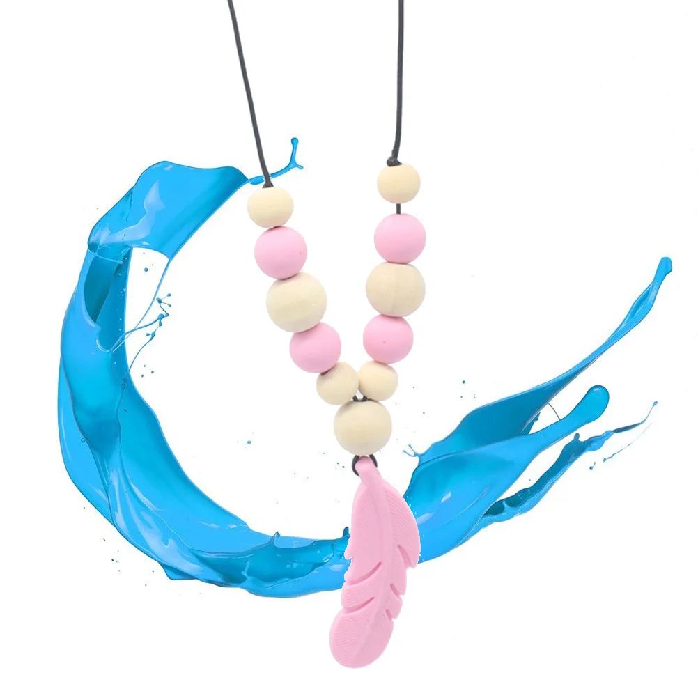 Nursing Pendant Baby Teether Silicone Soother Chew Toy Teething Necklace(Pink)