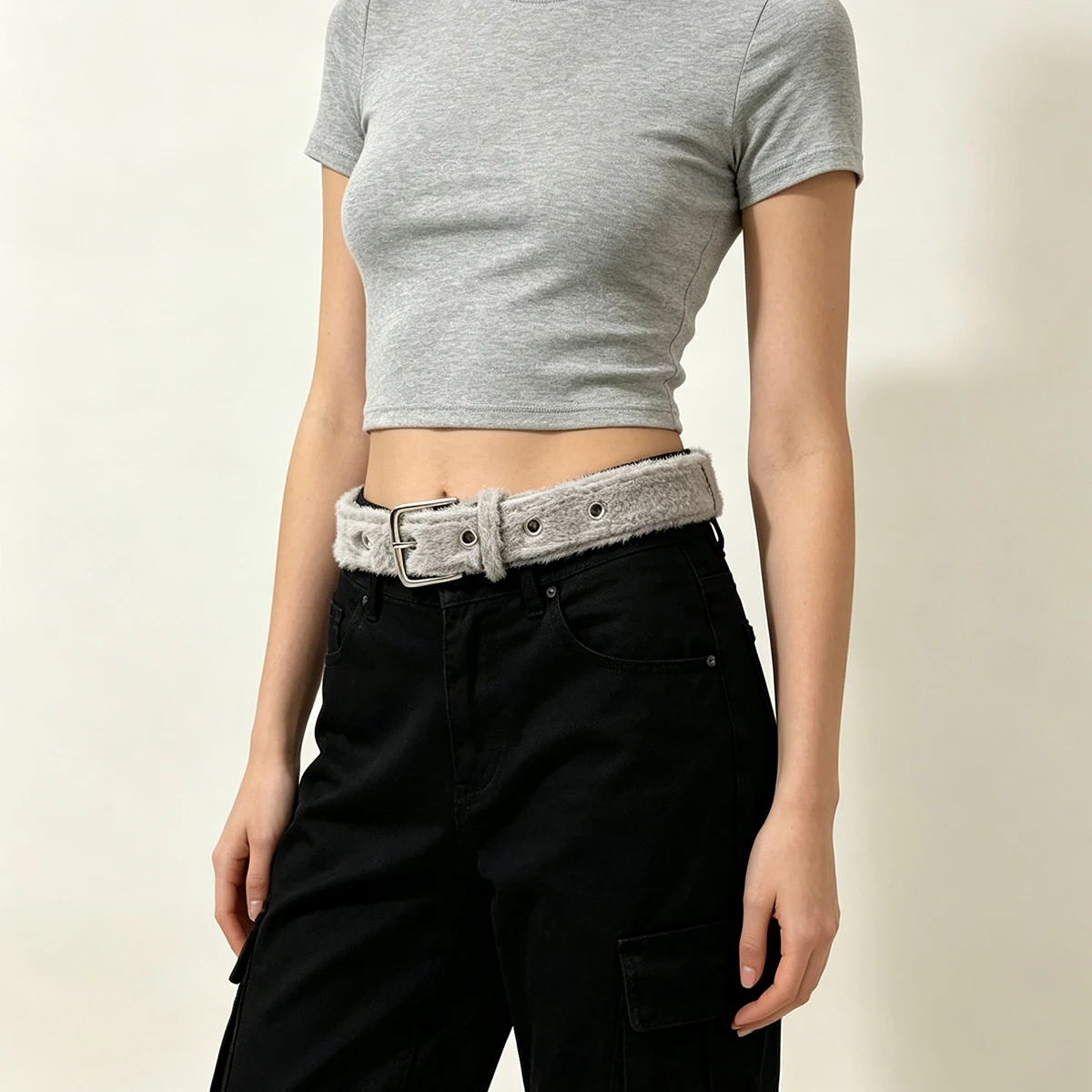 Gothic Y2K Frauen Gürtel Mode Künstliche Lebendige Tier Pelz Bund Damen Hip hop Punk Zubehör Rosa Jeans Bund winter – Detail 17