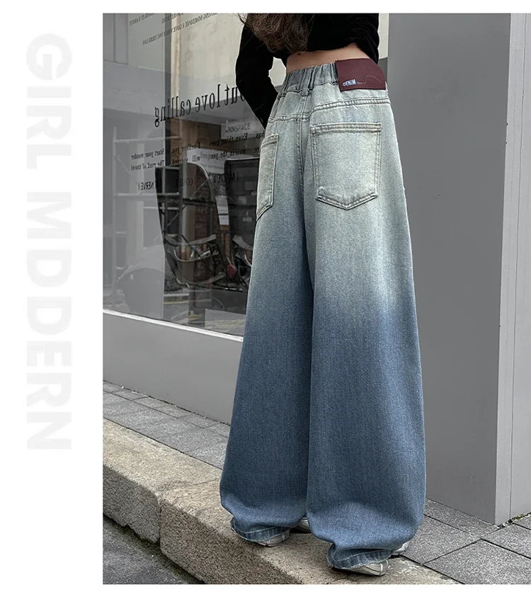 ZOETOPKID Mädchen Zerrissene Distressed Jeans Weite Hose mit Elastischem Bund Farbverlauf Denim-Hose für Kinder – Detail 7