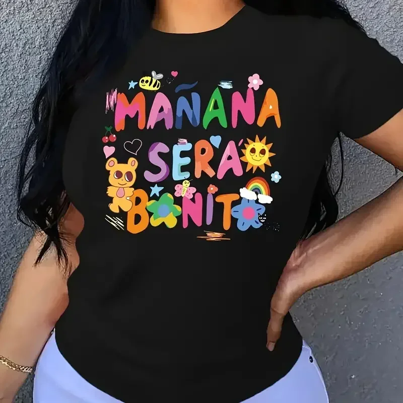 

Повседневная футболка для карнавала с мультяшными буквами, с круглым вырезом и короткими рукавами, легкая эластичная Спортивная футболка, женская одежда для активного отдыха и музыкального фестиваля