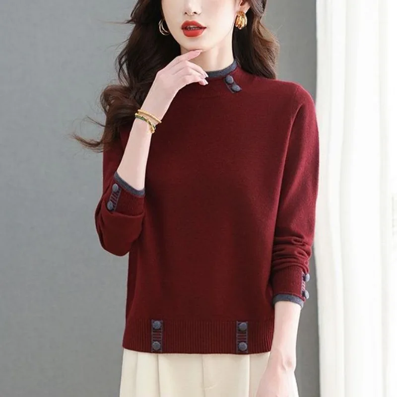 

Fashionable and Elegant Base Shirt for Women Half Turtleneck Sweater, Autumn and Winter Loose Casual and Versatile Retro Top