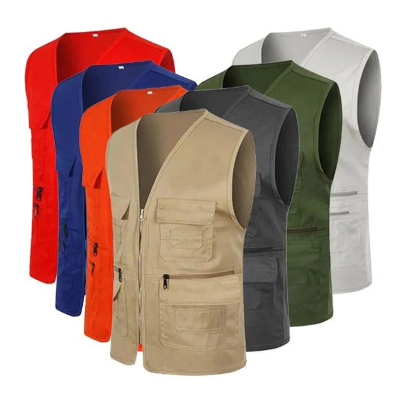 Men\'s Cargo Vest Summer Outdoor Safari Fishing Hiking Travel Vest with Multi-Pockets Male Clothing