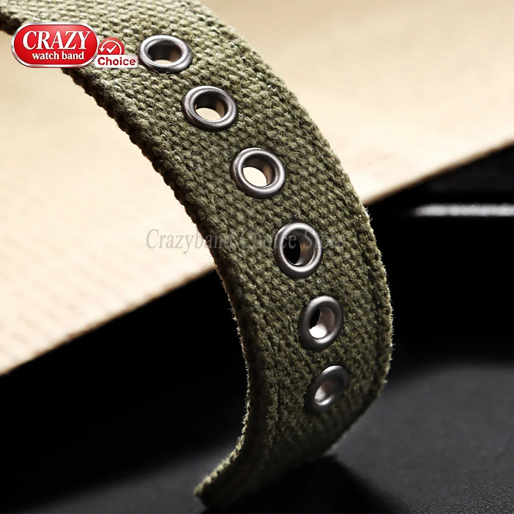 High End Durable Retro Canvas Strap 20MM 22MM24MM Black Green Universal Double-layer Thick Men's Strap for Mountaineering Sports