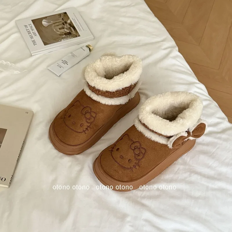 سانريو مرحبا كيتي بلدي ميلودي أنيمي Kawaii أحذية ناعمة Kuromi لطيف الكرتون الصوف حذاء الثلج عالي الرقبة دافئ هدايا عيد ميلاد للفتيات