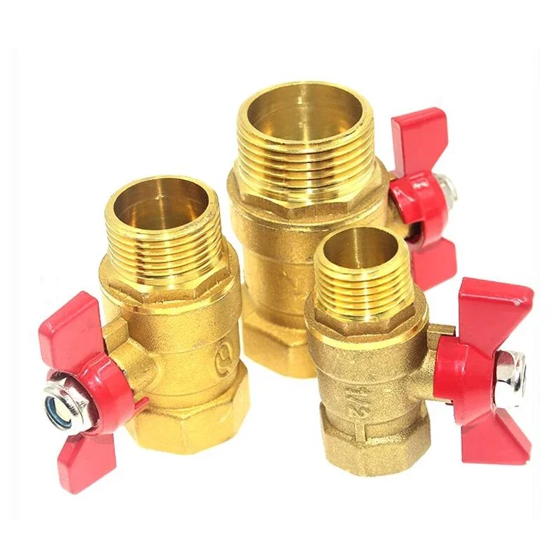 1/4"3/8"1/2"3/4"BSPFemaleToMaleThreadTwoWayBrassShutOffBallValveWithButterflyHandleForFuelGasWaterOilAir
