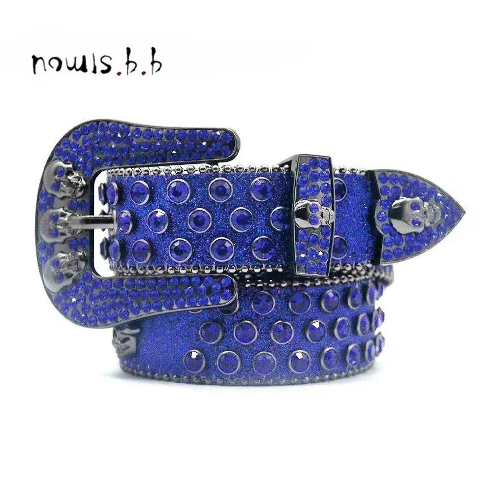 Skull Rhinestones Belts For Women Man Cowboy Cowgirl Punk Western Bling Bling Diamond Crystal Studded Belt For Jeans