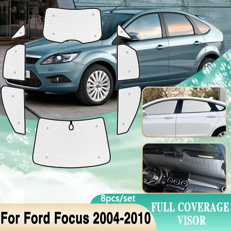 Full Covers Sunshades For Ford Focus 2 MK2 MK2.5 Hatchback Sedan 2004~2010 Surround Windshield Side Window Visor Car Accessories