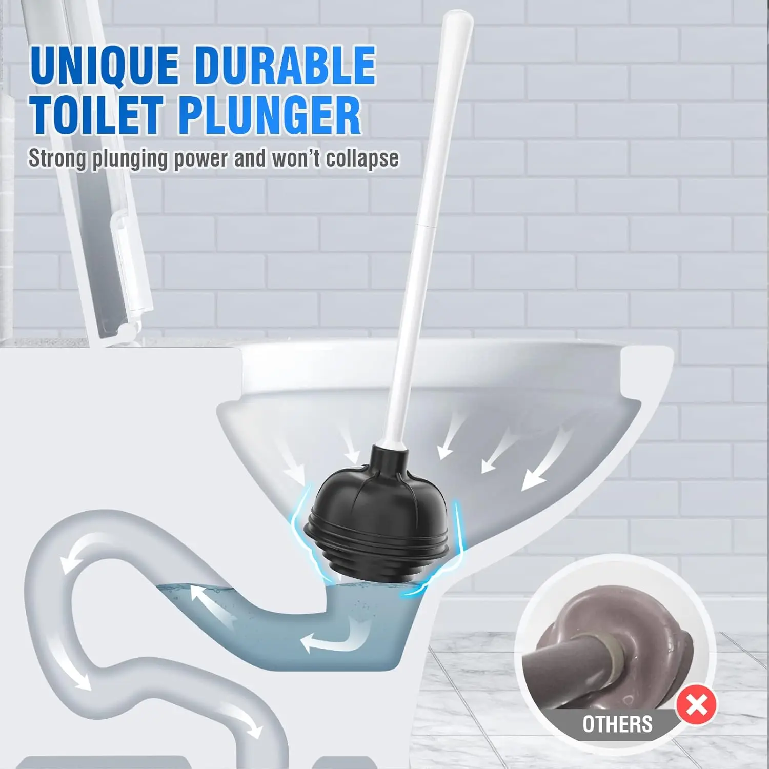 Kit com 2 Desentupidores de Vaso Sanitário Multiuso com Suporte para Ralos de 5,7 Polegadas, Ferramenta de Banheiro Branca de Alta Resistência