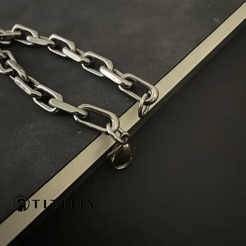 New Wide 8mm Pure Titanium Chain Bracelet Men's Women Flat O-Chain Lightweight Anti Allergy Exquisite Gifts Couple Bracelet