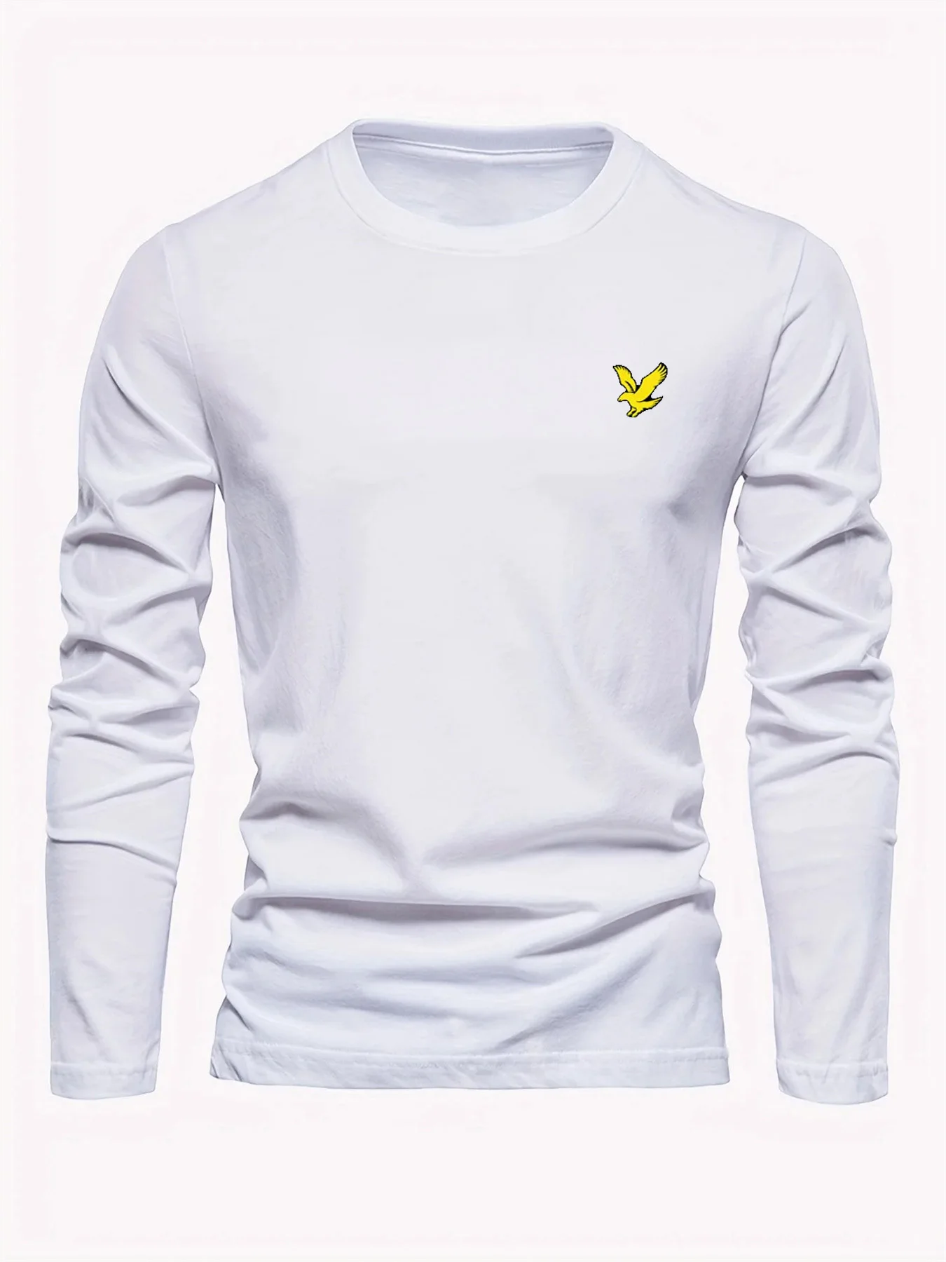 Men's 100% pure cotton loose fit comfortable casual sports eagle pattern printed round neck long sleeved T-shirt top image 2