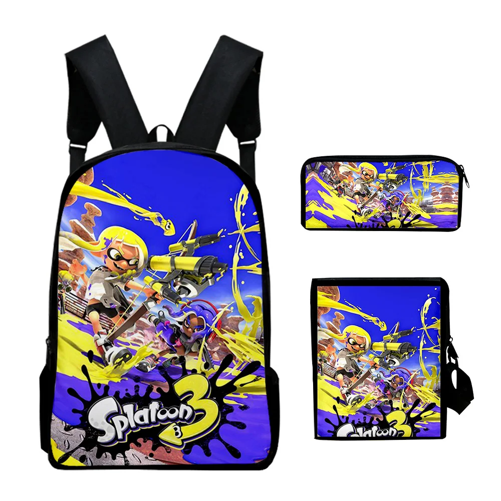 Moda Popular dibujos animados Splatoon 3 impresión 3D 3 unids/set mochilas escolares para alumnos mochila para ordenador portátil bolso de hombro inclinado estuche para lápices