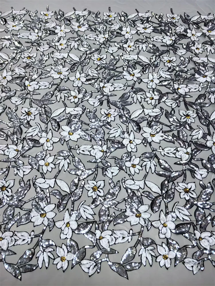 Neuer Stil, Mesh-Stickerei, Pailletten, Afrika-Spitzenstoff, 2025, hochwertige Spitze, wasserlöslich, modischer Spitzenstoff, 5 Yards – Detail 9