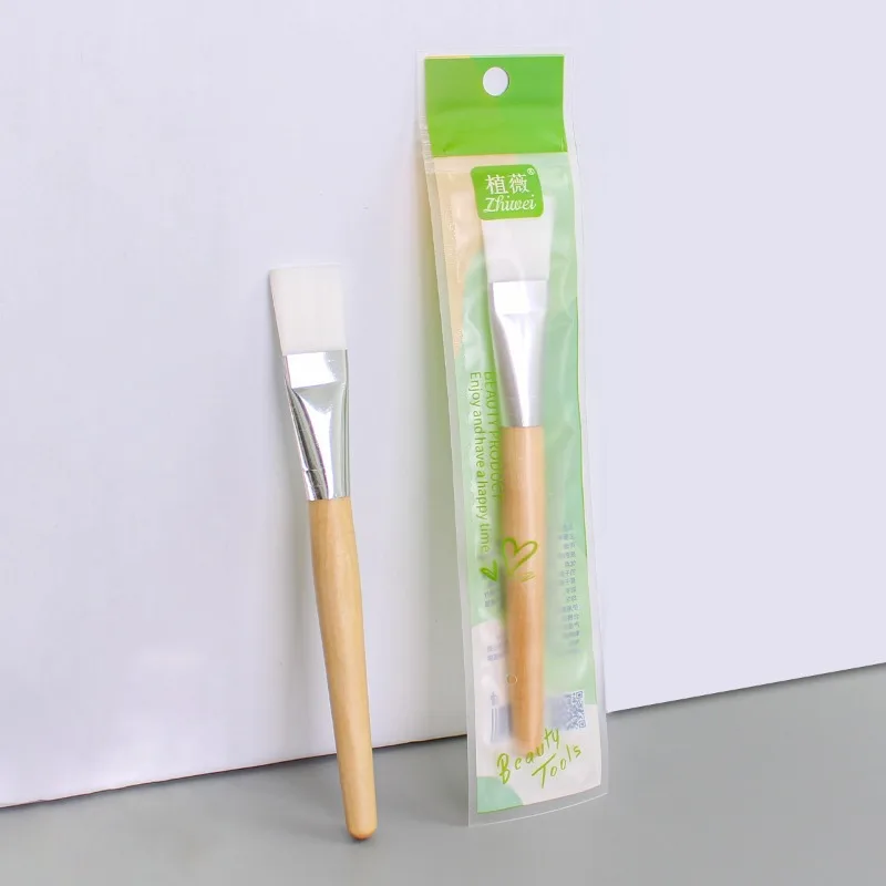 Maskenpinsel, weich und nicht beschädigend, Rohholzstangenfolien-Einstellpinsel, Holzgriff, weiches Haar, Make-up-Pinsel, weißes Haar, Hautpflege-Werkzeug
