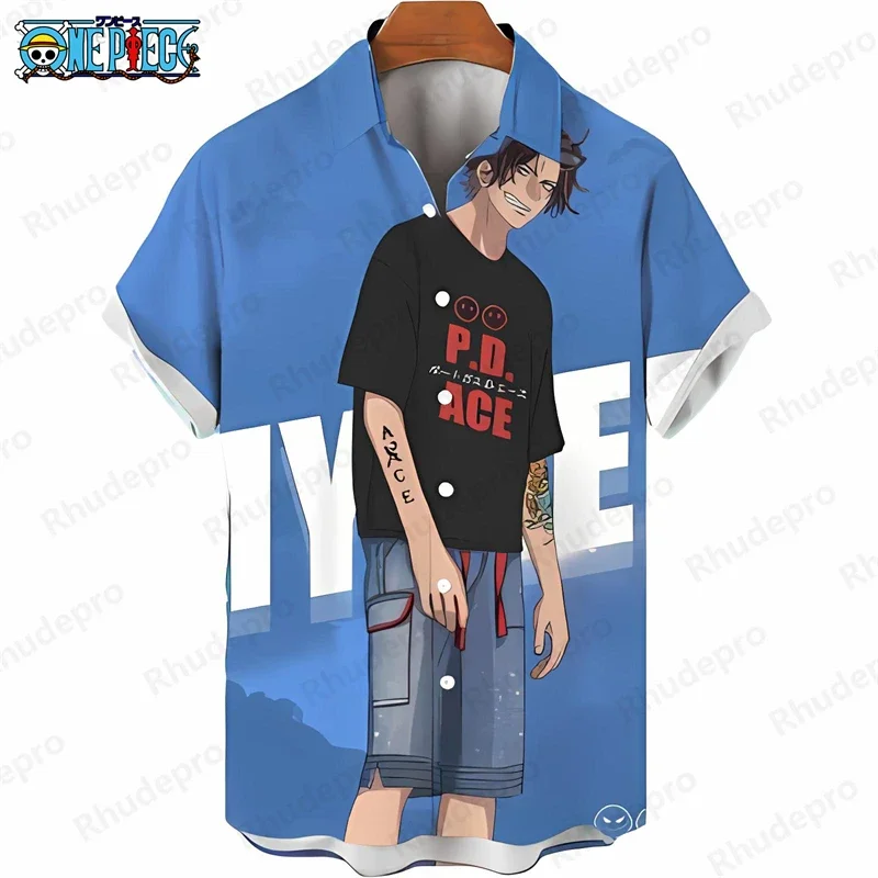 Summer Men's One Piece Hawaiian Shirt Anime Group Print Short Sleeve Casual Anime Kids Clothes Loose Tropical Vacation Shirt