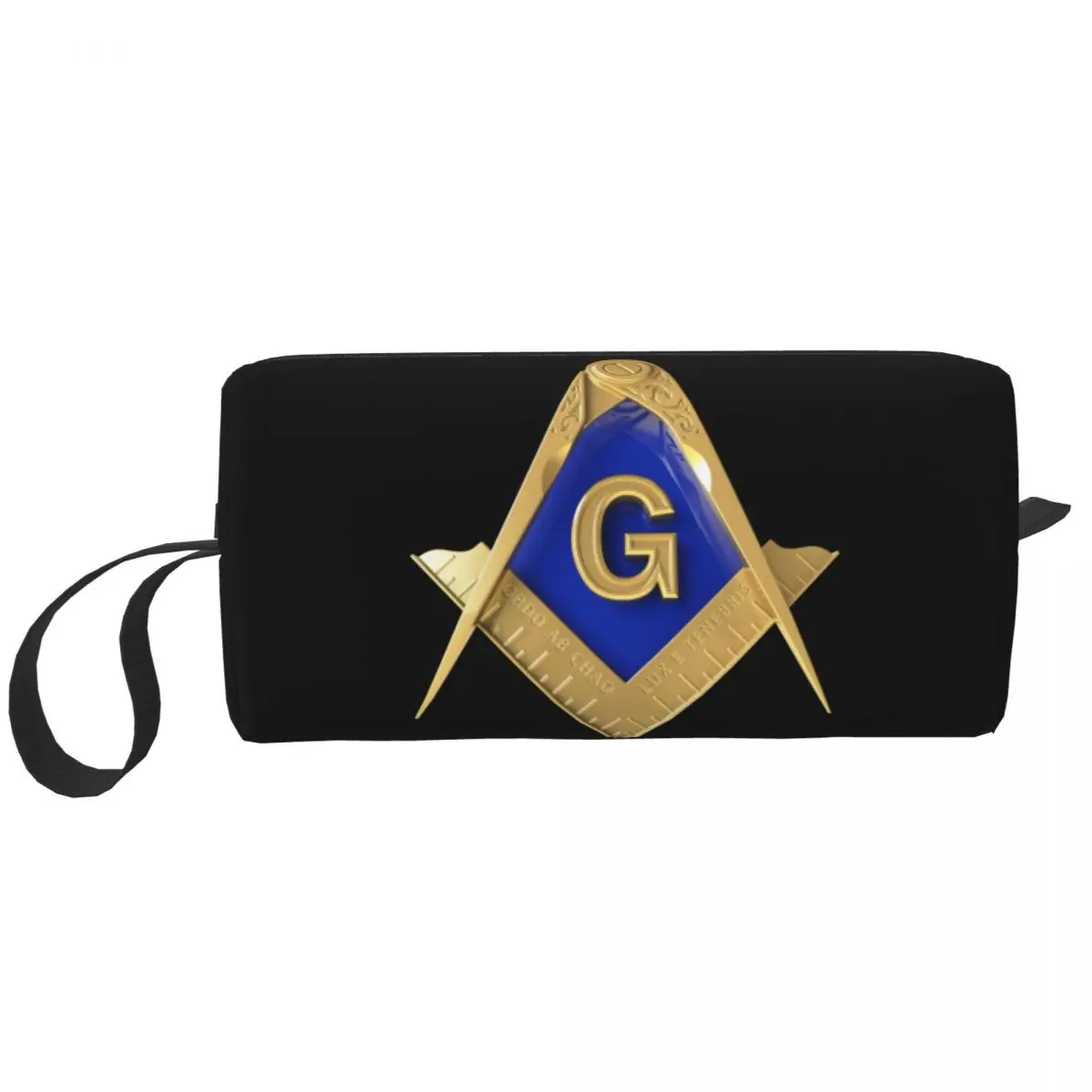 Custom Freemason Gold Square Masonic Toiletry Bag for Women Cosmetic Makeup Organizer Lady Beauty Storage Bags Dopp Kit Box Case