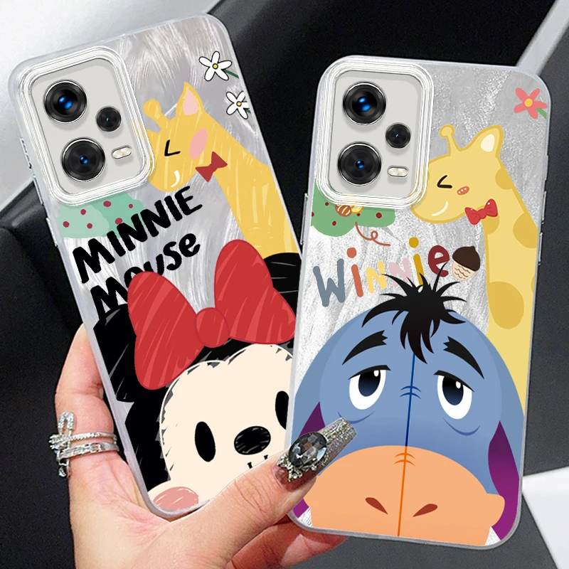 Disney Mickey Winnie The Pooh For Xiaomi Redmi Note 13 12 11 11S 10 10S 9 9S 8 Pro Plus Max 5G Feather Yarn Back Phone Case