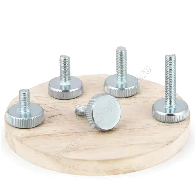 

2-10Pc M3 M4 M5 M6 M8 M10 DIN653 Zinc Plated Carbon Steel Knurl Flat Head Hand Tighten Thumb Screw Curtain Wall Glass Thumb Bolt