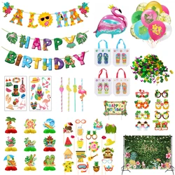 ﻿ Hawaiian Party Decorations Flamingo Balloons Aloha Banner Hawaii Photo Props Beach Summer Tropical Party Supplies