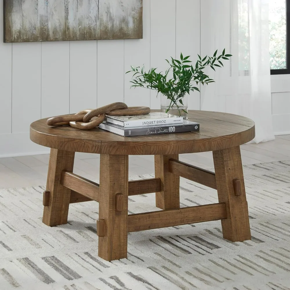 Signature Round Coffee Table in Warm Brown Finish