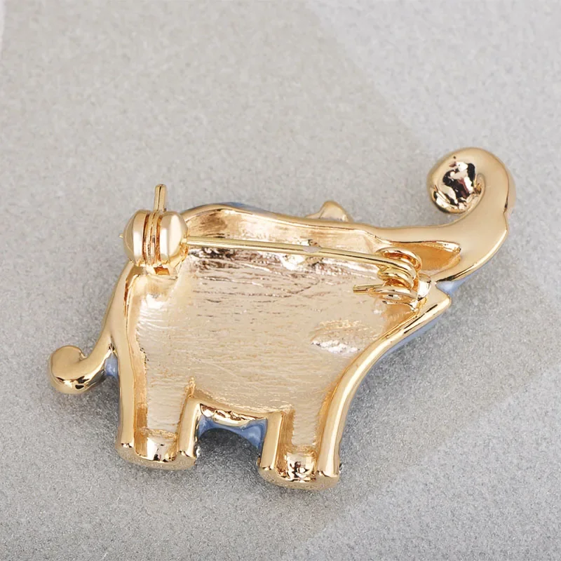 Blucome New Arrival lovely Blue Texture Enamel Elephant Shape Brooch Crystal Pins Brooches For Women Kids Scarf Clothes Jewelry