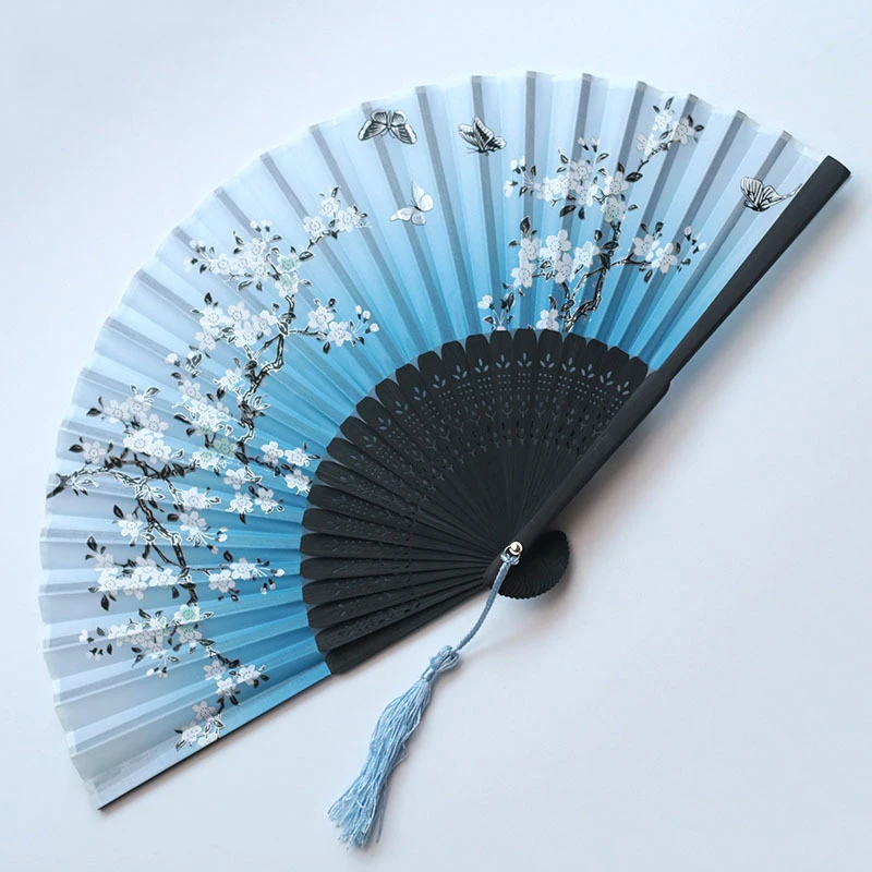 Vintage Chinese Style Folding Fan  hand fan Wooden Shank Classical Dance Fan with Tassel Elegent Female Fan Home Decor