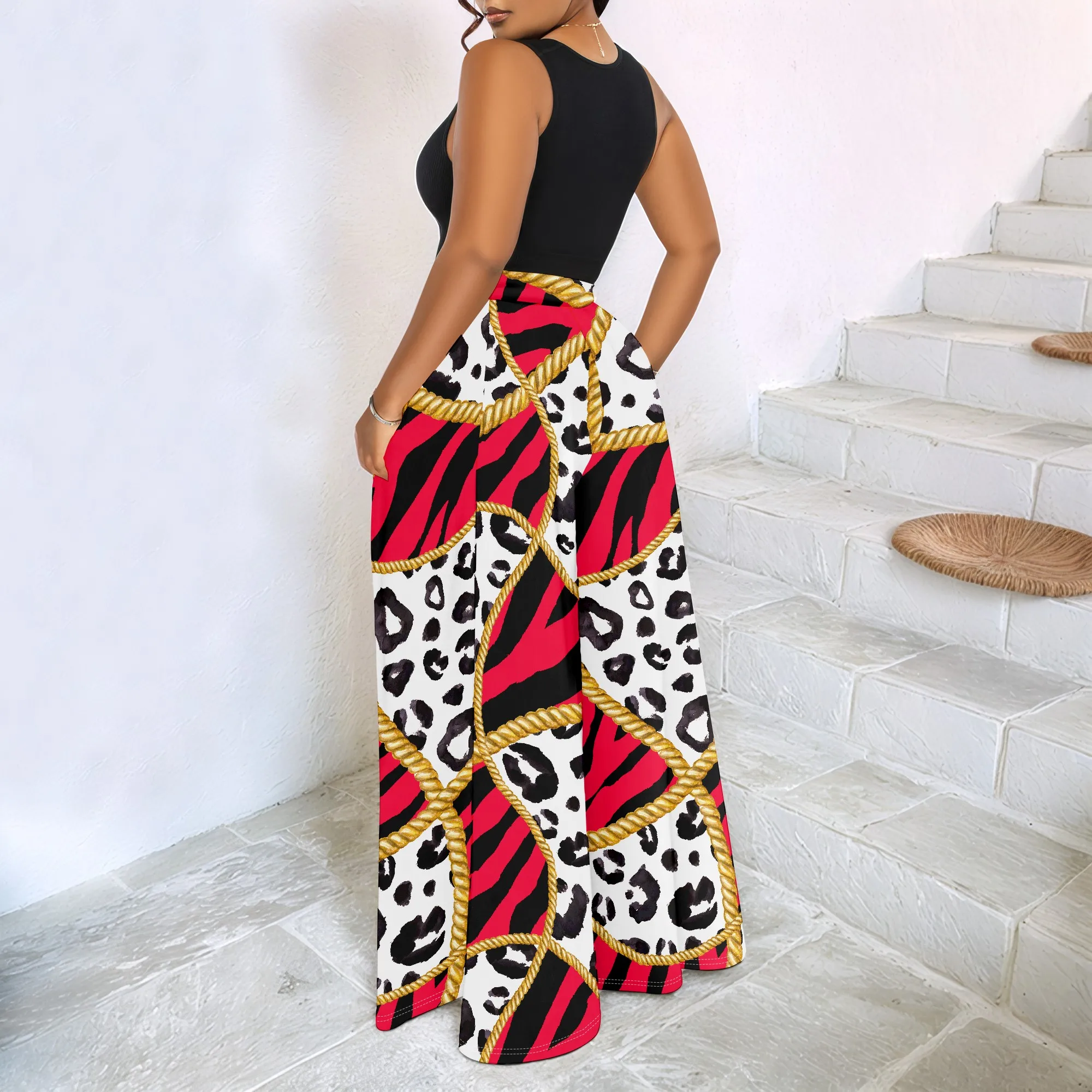 Women's Spring and Autumn Fashion Printed Totem Pocket Pants, Casual Home Pants