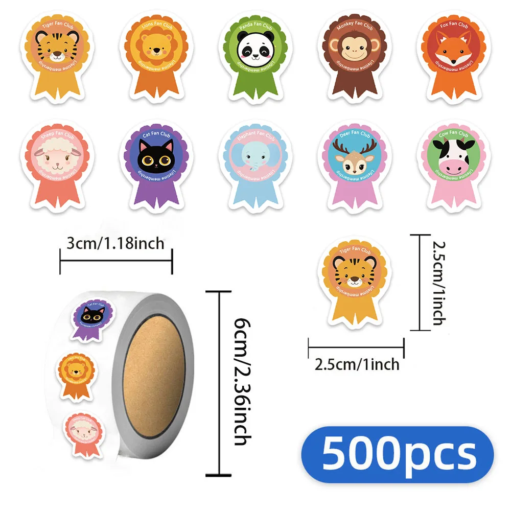 500PCS Cute Animal Medal Roll Stickers DIY Luggage Laptop Water Cup Tablet Decorative Stickers