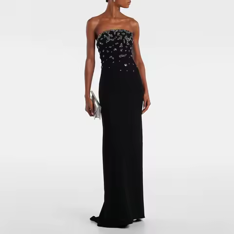 Customize Luxury Evening Dress Crystal Strapless Sleeveless Mermaid Formal Gown Long Trumpet Backless Elegant Women's Prom Gowns