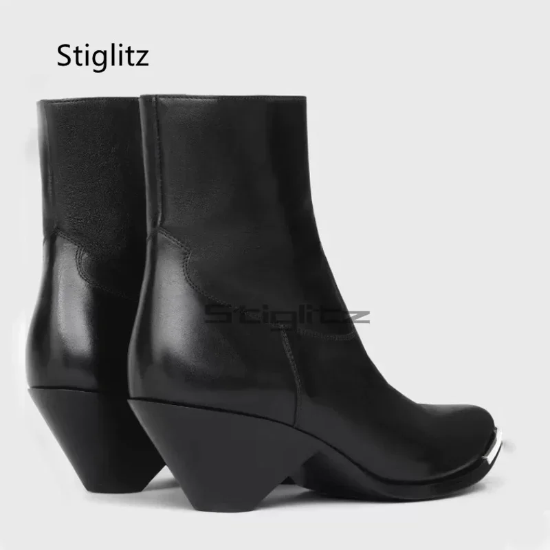Men's 5cm High Heel Chelsea Boots Retro Black Leather