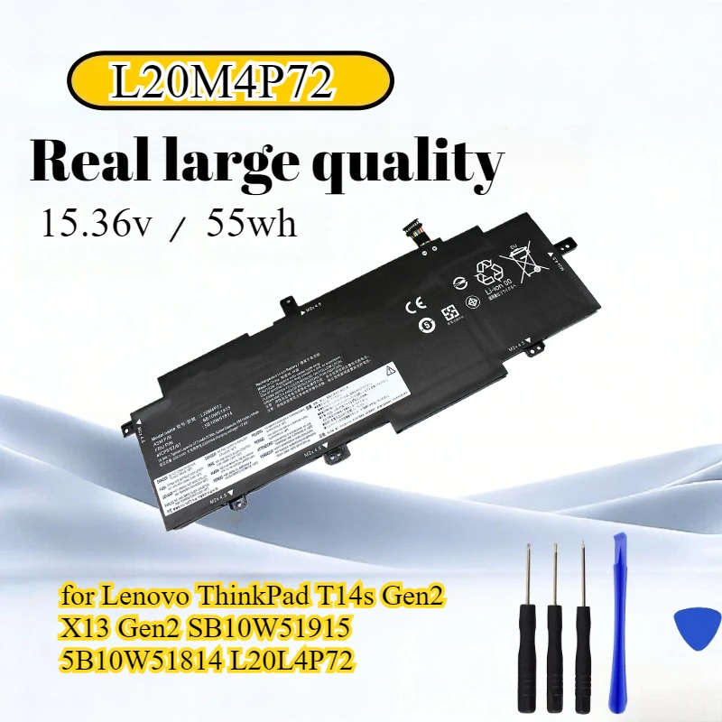 L20M4P72 Laptop Battery 15.36V 57Wh for Lenovo ThinkPad T14s Gen2 X13 Gen2 SB10W51915 5B10W51814 L20L4P72 With Tools