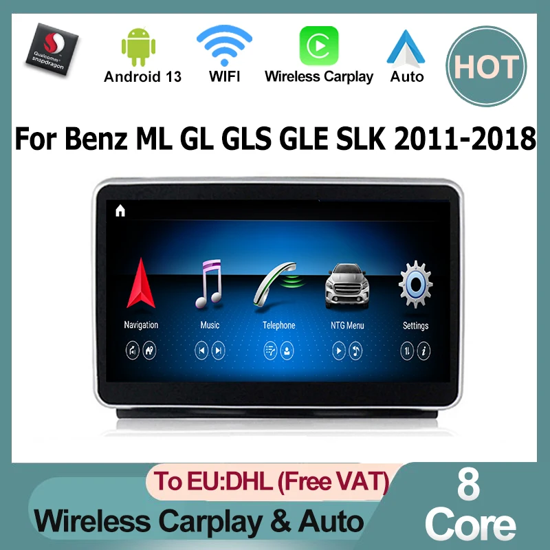 Car Radio Video Player Snapdragon Android13 For Mercedes Benz ML Class GLK GLS GLE SLK SLC SL ML W166 GL X166 Class Auto Carplay