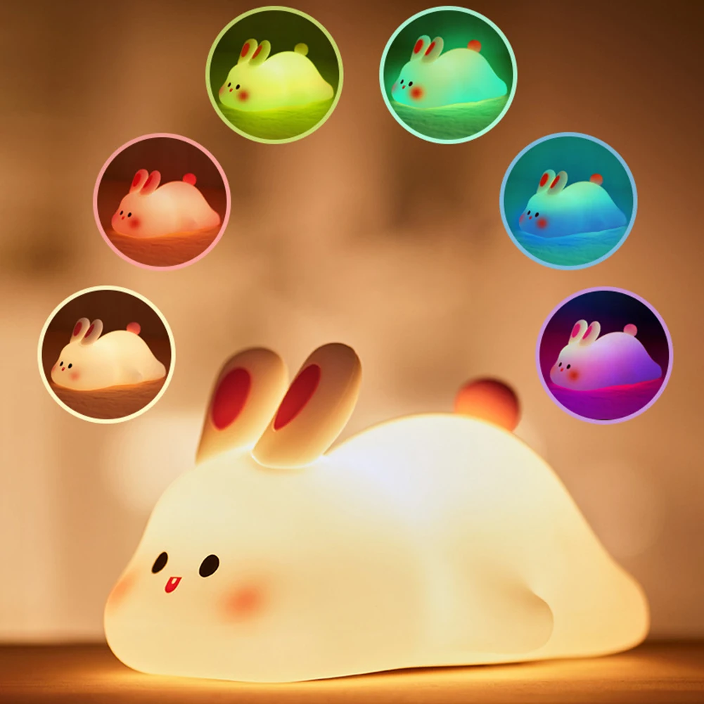 Portable Big Face Rabbit Lamp Bedroom Night Light Decoration Gift USB Rechargeable 143x109x85mm Silicone Rabbit Light/Lamp