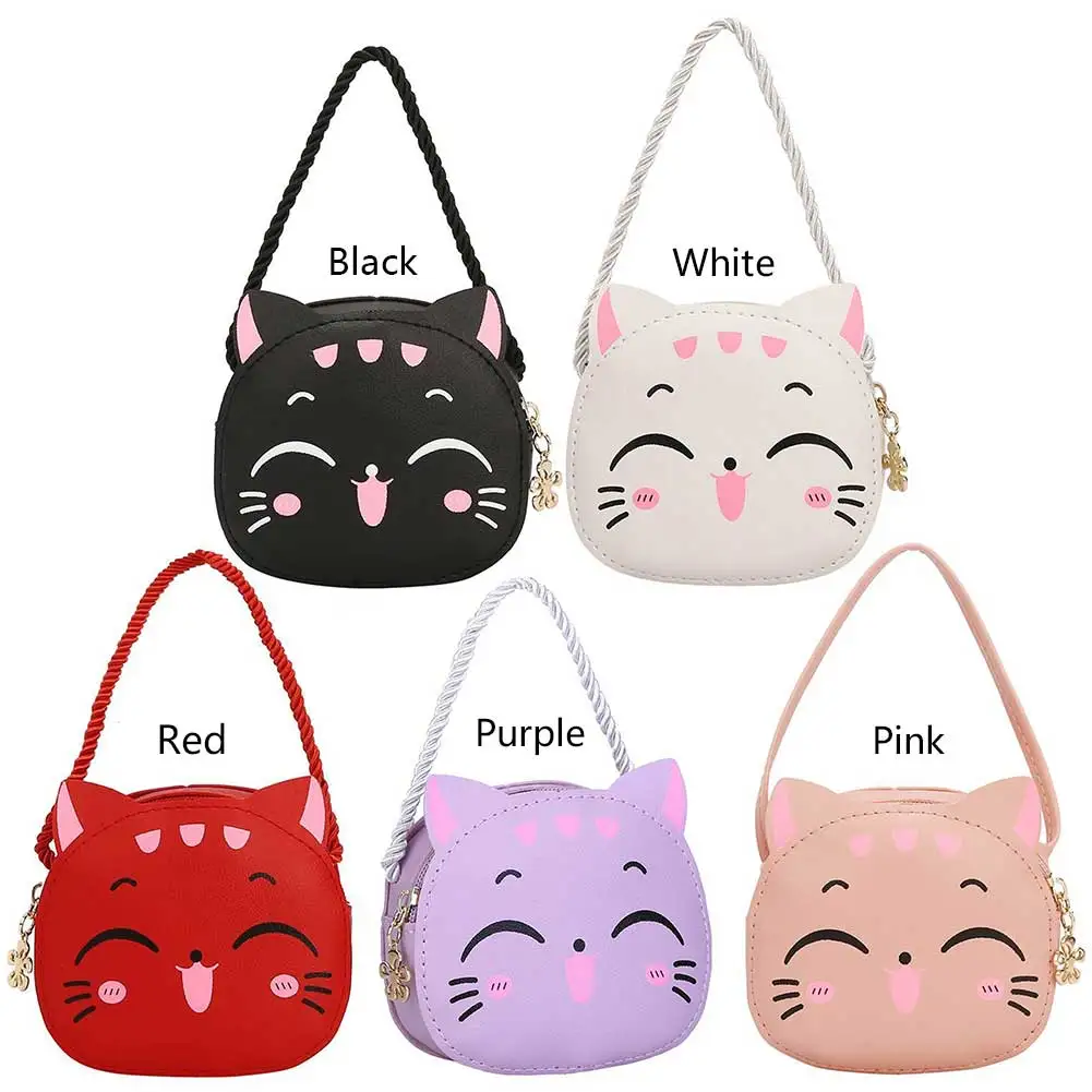 Bolso de mano pequeño y compacto para niñas, bolsa de hombro con diseño de gato de dibujos animados, estilo Kawaii, para uso diario