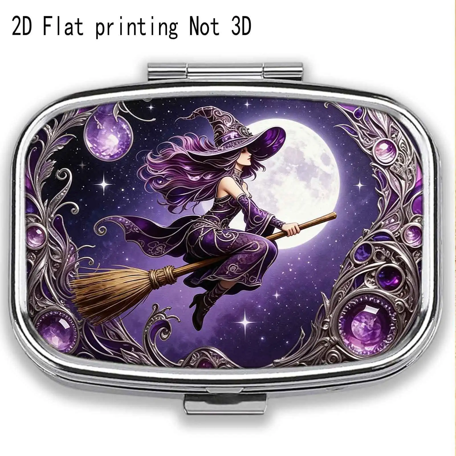 1pc pill box with flat printing, Moonlight Witch exquisite small accessory box, portable pill box for outdoor activities - compact and exquisite · compartmented storage · creative gift - small ring storage - convenient storage, ideal for gifting