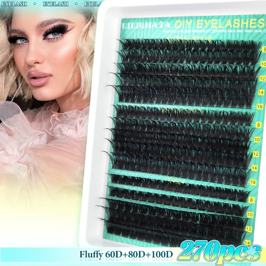 60D 80D 100D Flauschige Wimpernbüschel 8-16mm D-Curl Wiederverwendbares DIY Wimpern-Set Ultra-Dünnes Band Wispy Volumen-Wimpern – Detail 1