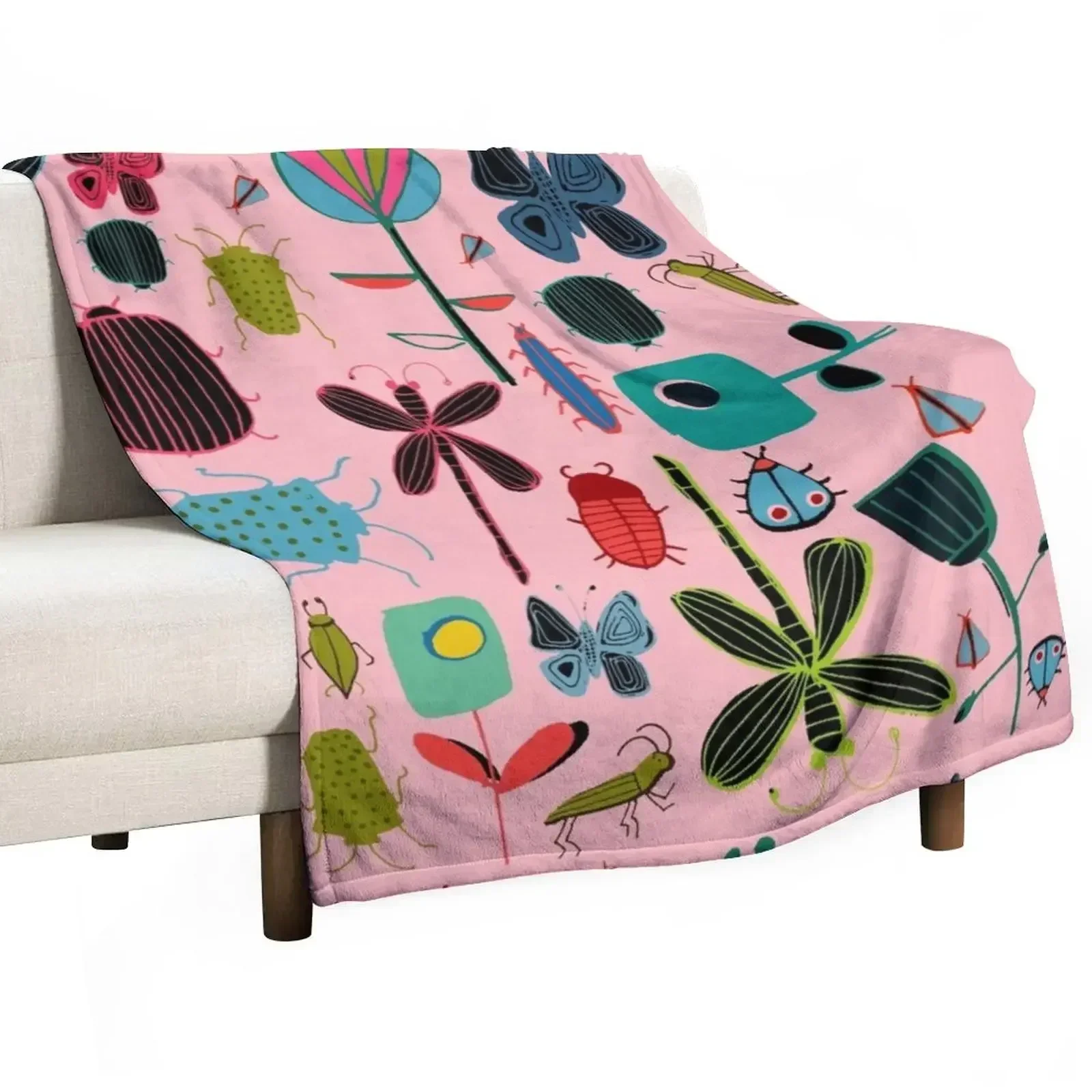 Insect watercolor pink Throw Blanket Sofa Throw Kid'S Soft Big Soft Blankets For Baby Blankets