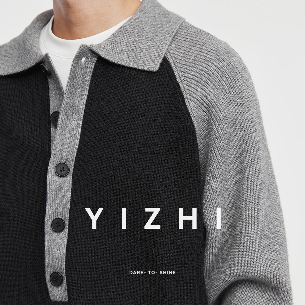 Fashion Men's Heavy 2025 Autumn and Winter New Lazy Contrast Color Knit Sweater Men Retro All-match Lapel Sweater Male Pullover