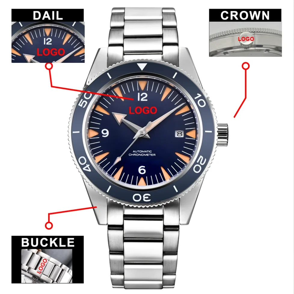 CORGEUT Jam Tangan Pria Kulit Sapi Perjalanan Bisnis Mewah Premium 41Mm Kustom Bezel Putar Kaca Safir Mekanis Otomatis