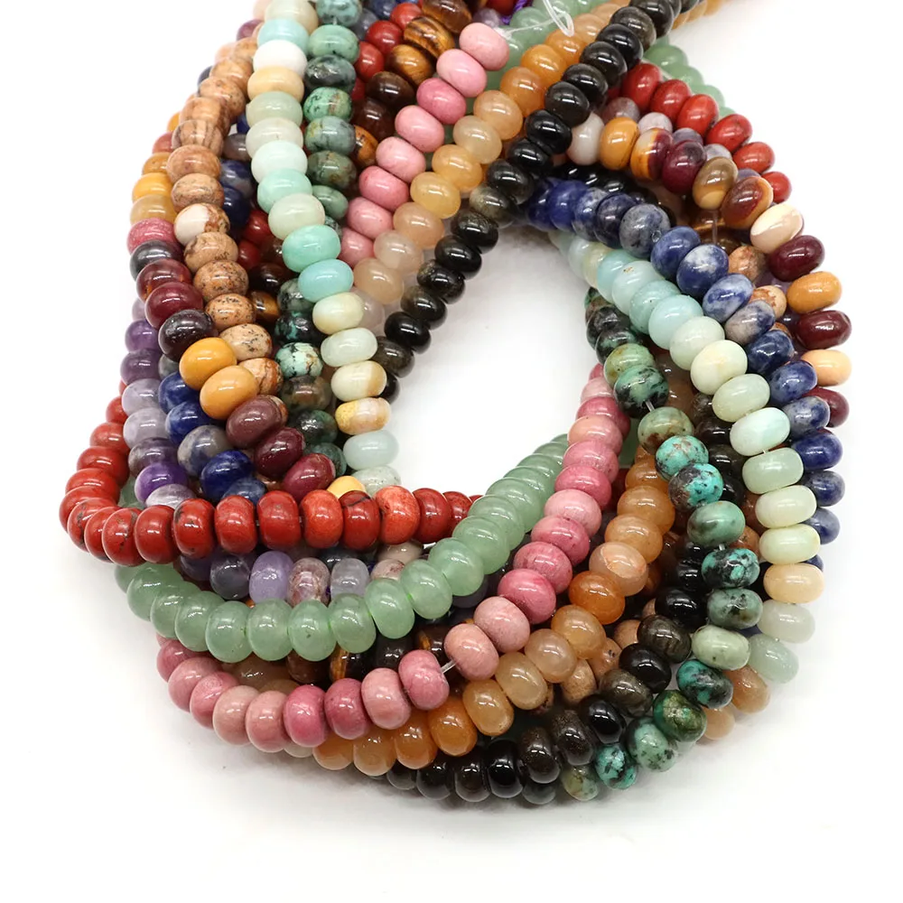 5x8 مللي متر Rondelle شكل الحجر الطبيعي الخرز جمشت Agates Jades الكوارتز شقة مستديرة خرزة مباعدة لصنع المجوهرات أساور يدوية #3