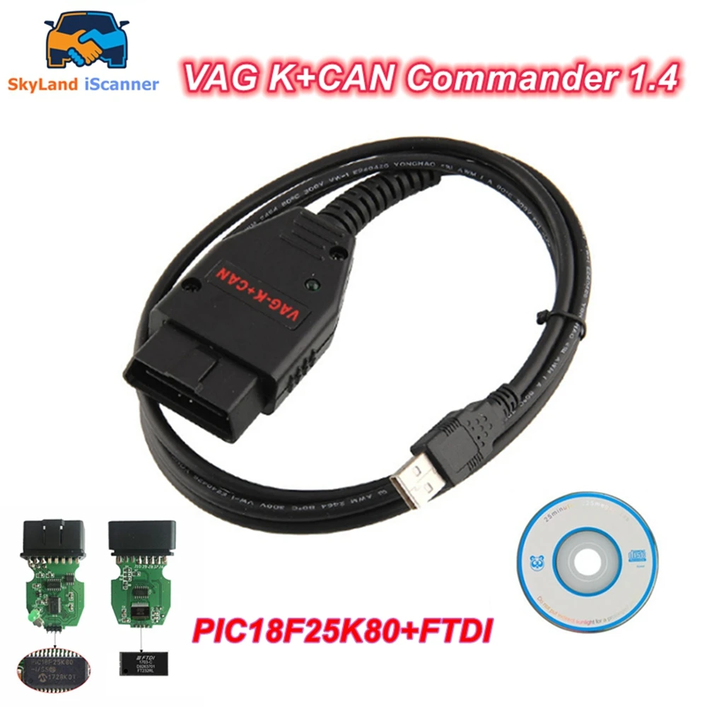 New VAG K CAN Commander 1.4 FTDI PIC18F25K80 K+CAN 1.4 OBD OBD2 Auto Car Diagnostic Tools Interface COM K-line Cable for VW/AUDI
