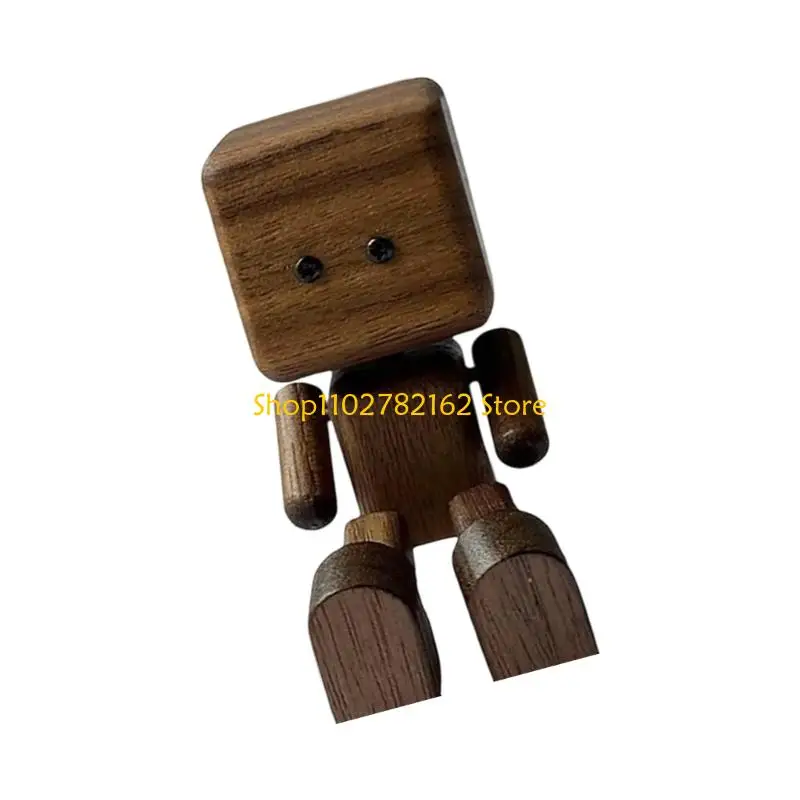 547B Swaying Wooden Man Figurine Car Ornament Hand Carved with Base, Head Shaking Stress Reliever for Dashboard &
