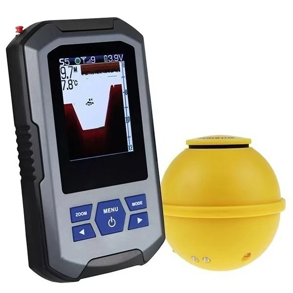 Fish Finder Wireless Sonar Sensor 45 Meters (147 Feet) / 0.7 Meters (2 Feet) Depth LCD Display 200M Wireless Range for Sea, Ice