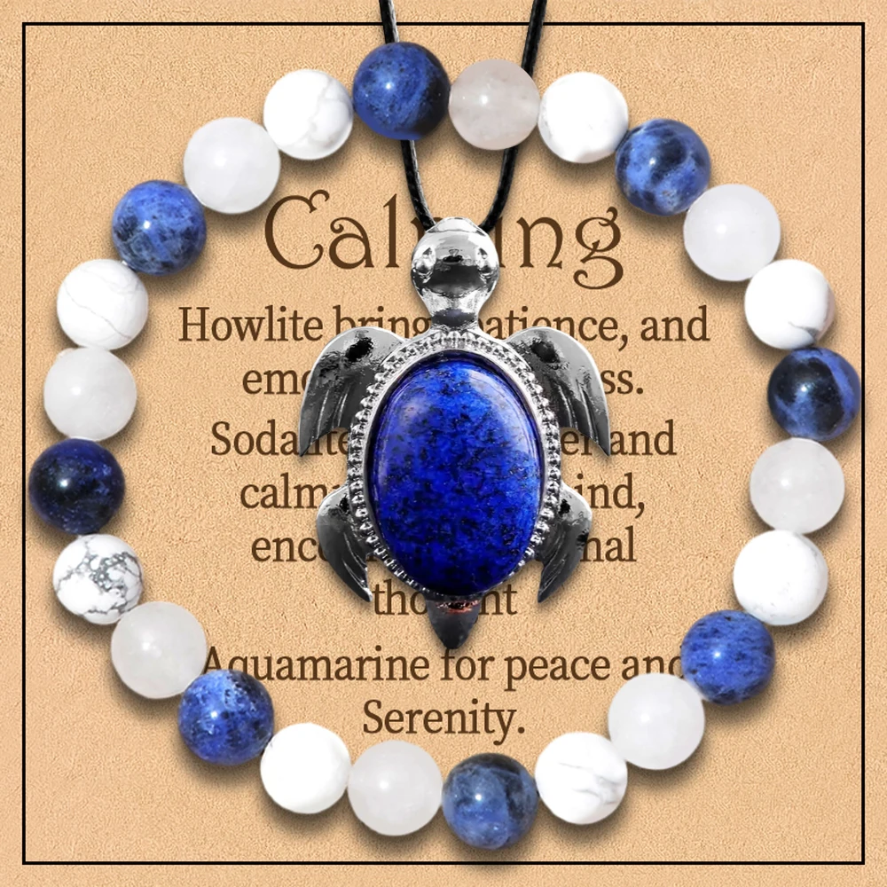 2pcs Calming Crystal Jewelry Set - Lapis Lazuli, Turquoise, Brings A Calm Mind, Creates Peace and Tranquility, Daily Wear