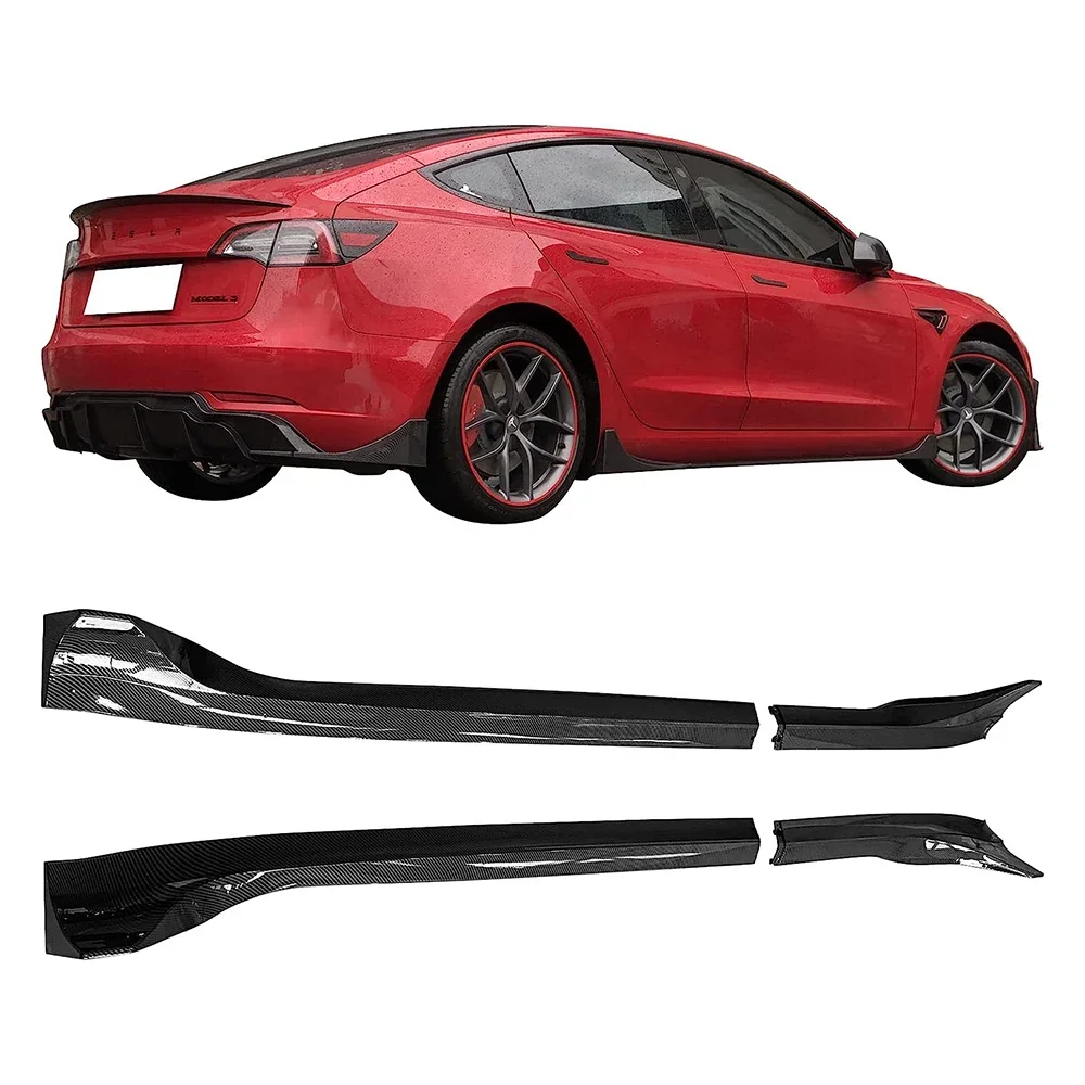 High Quality For 2017-2023 Tesla Model 3 Carbon Fiber Print ABS Plastic Side Skirt Extension Rocker Panel car accessories