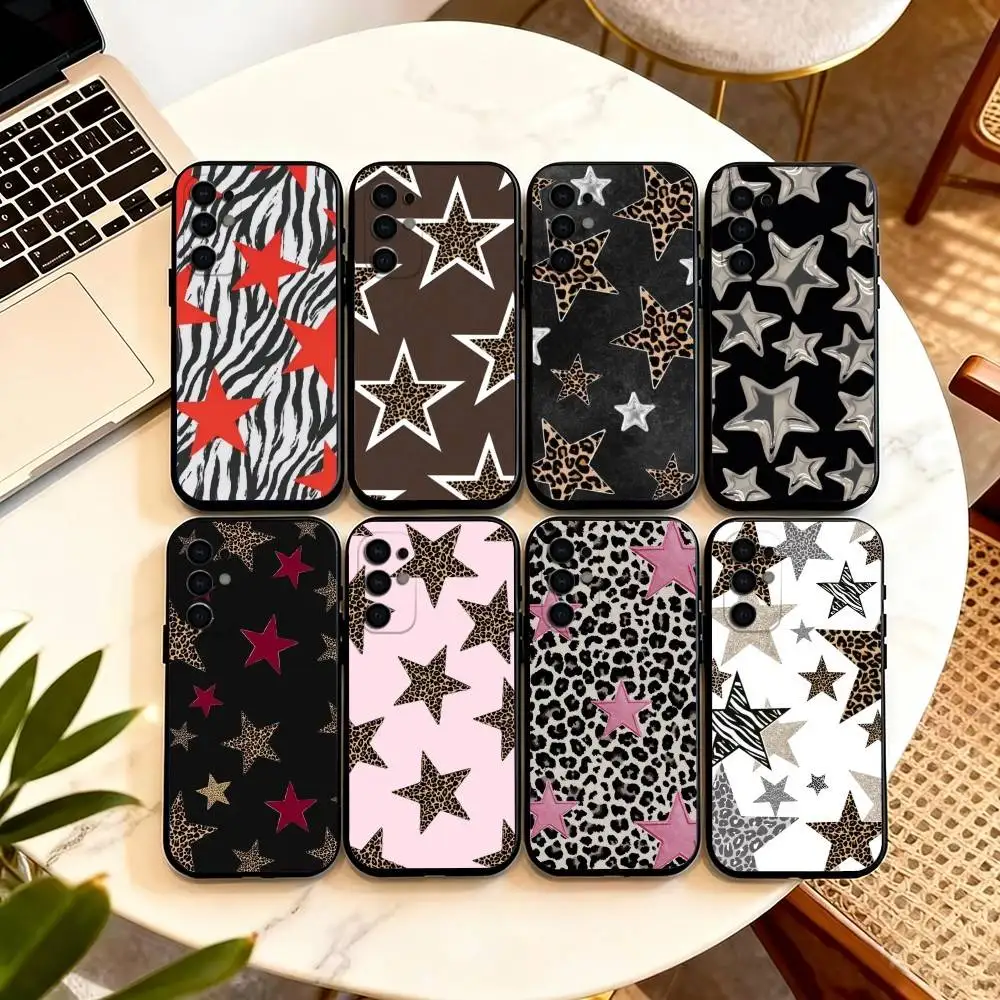 

Leopard Print C-Cherry Star Phone Case Black Silicone Soft For Samsung S25,S24,S21,S22,S23,S30,Ultra,S20,Plus,Fe,Lite