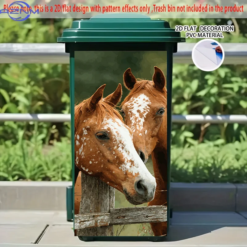 2D Flat Printing 1pc 2D Pattern Printed Kitchen Trash Can Sticker xcm, Two Horses Leaning on a Railing Theme Kitchen Home Deco