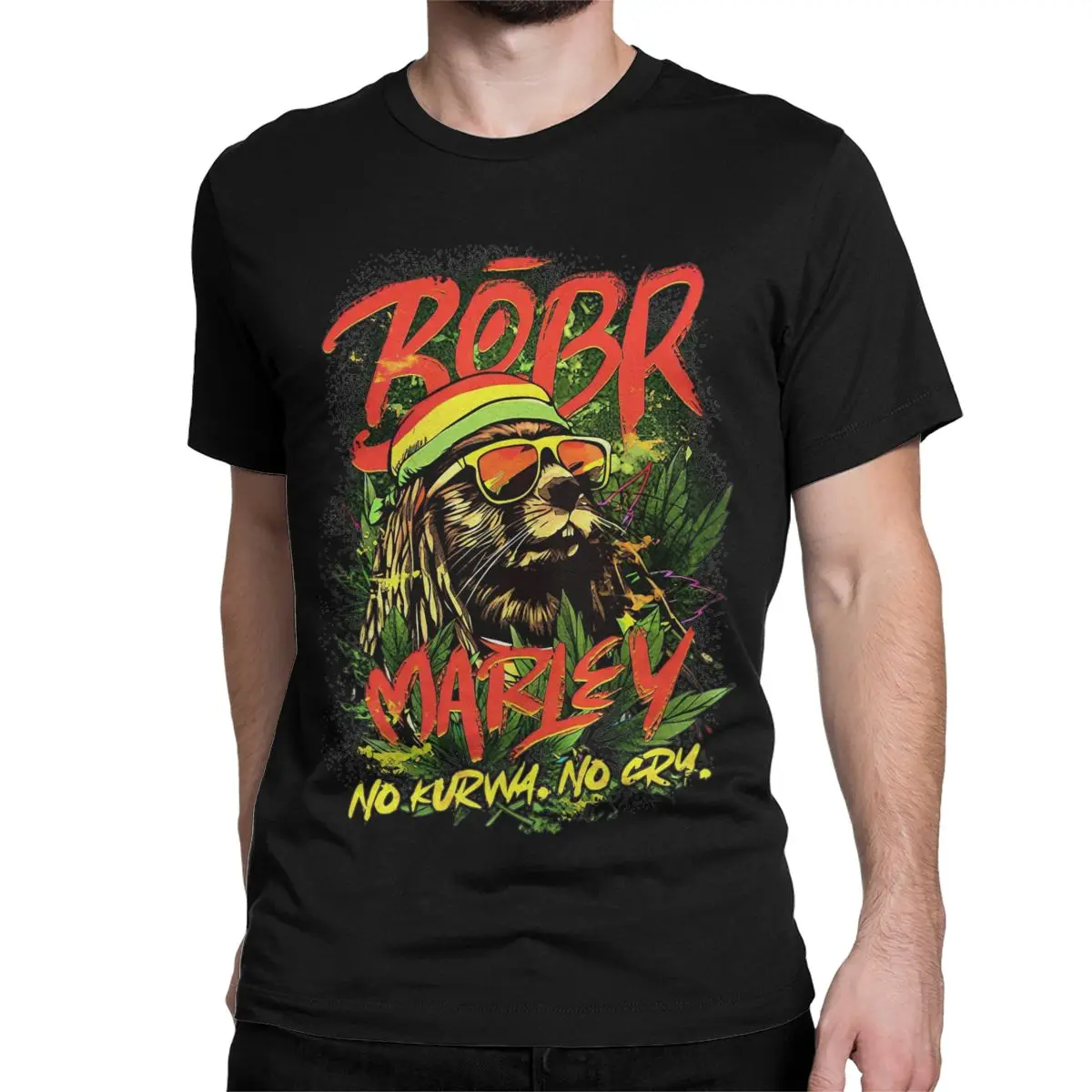 Novelty Bobr Marley No Kurwa No Cry Kurwa Bober Beaver Boberek T-Shirts for Men Cotton T Shirt Short Sleeve Tees Plus Size