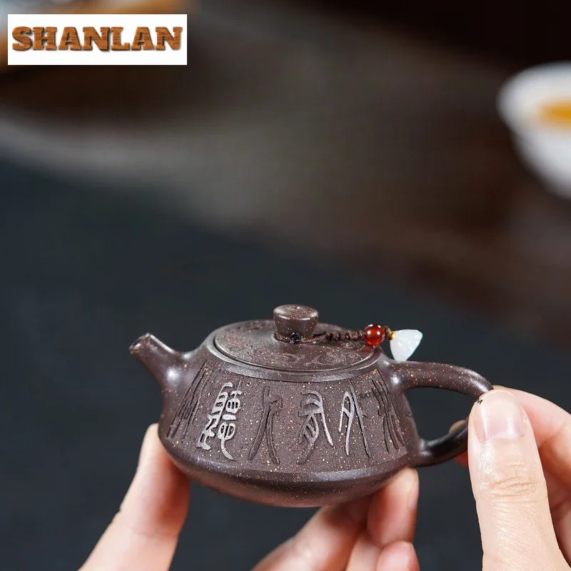 100ml Luxury Yixing Purple Clay Teapots Handmade Plinth Pot Raw Ore Purple Jade Gold Sand Mud Kettle Zisha Tea Set Ornaments