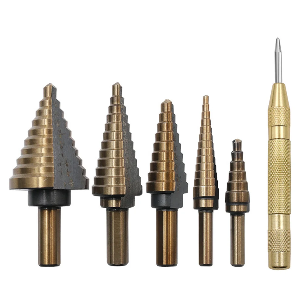 

6pcs/set Step Drill Bit Set Hss Titanium Coated High Speed Steel Short Length Drill Bits Set for Multiple Hole Drilling